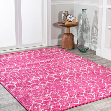 Moroccan Hype Boho Vintage Diamond Area Rug Fuchsia/Ivory